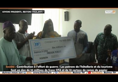 Les patrons de l’hôtellerie font un don de 10 millions de franc CFA au gouvernement