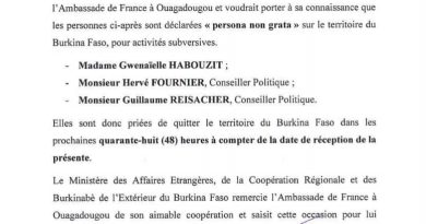 BURKINA | Trois diplomates français sommés de quitter le territoire burkinabè