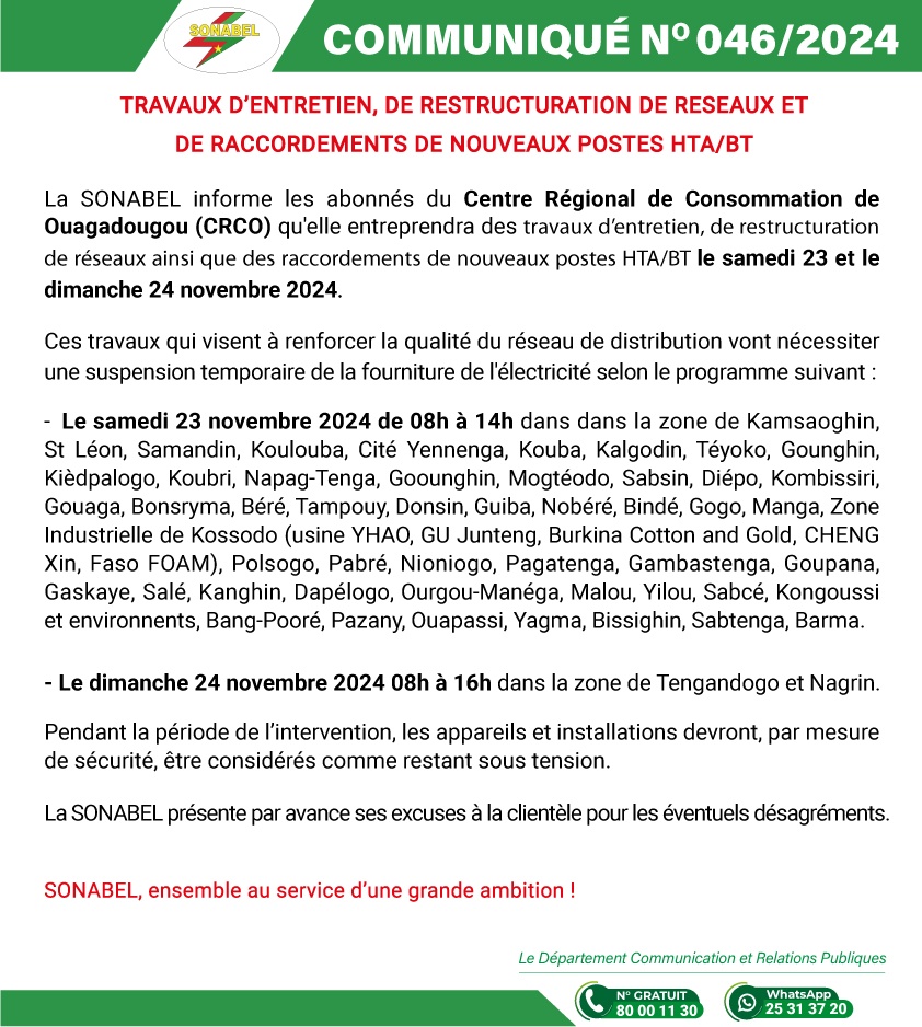 TRAVAUX D’ENTRETIEN, DE RESTRUCTURATION DE RESEAUX ET DE RACCORDEMENTS DE NOUVEAUX POSTES HTA/BT